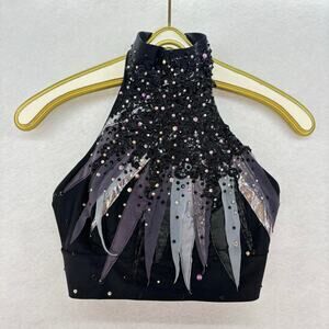 Festival Rave Black Purple Sequin Bra Halter Top Dance Club Sexy Vegas Women XS